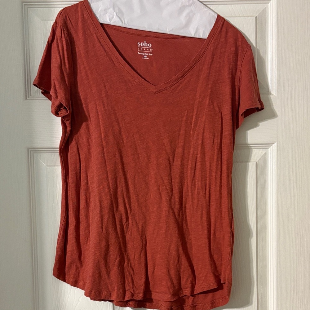 Soho Apparel Women's Short Sleeve V-Neck Top in Rust